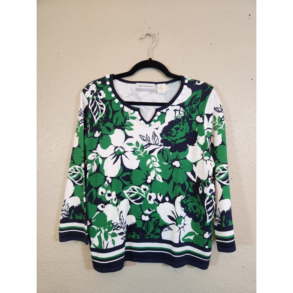 Alfred‎ Dunner Womens PXL Green Floral Greenwich Circle 3/4 Sleeve Knit Sweater